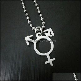 Pendant Necklaces Pendants Jewellery Stainless Steel Transgender Symbol Necklace Pride Male And Fe Dhcd3