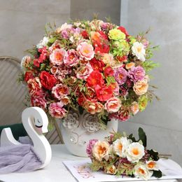 Decorative Flowers & Wreaths Artificial Jane European Silk Rose Home Balcony Garden Office DIY Flower Arrangement Wedding Bridal Bouquet Dec