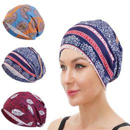 New Women print Turban Cancer Chemo Hat Muslim Double Sided Satin Beanie Head Scarf Hijab Femme Mussulman Turbans Headbands