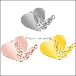 Charms Jewellery Findings Components Stainless Steel 25 36 Peach Heart Butterfly Combination Pendant Couple Charm For Diy Accessoriescharms