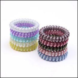 Ins 5.5Cm Glitter Metal Punk Hair Coil Ties Rubber Elastic Bands Rope Ponytail Holders Girls Womens Accessoires Drop Delivery 2021 Accessori