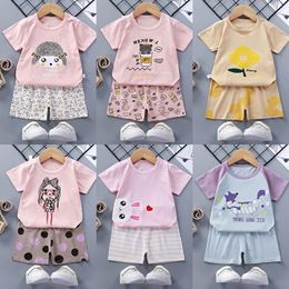 Clothing Sets 100% Cotton Kids Baby Girls Summer Short Sleeved Two Piece Set Toddler Costumes Outfits Clothes Boys SuitsClothing