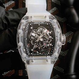 uxury watch Date Luxury Mens Mechanical Watch Crystal Shell Transparent Hollow Full-automatic Wine Barrel Rubber Belt Personality Swiss Movement Wristwatches