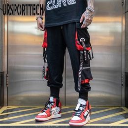 Calças masculinas Hip Hop Joggers Men letra Ribbons Calças de carga Bolsas Tactica 220823