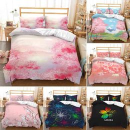 Cherry Blossoms Duvet Cover Set Japanese Spring Style Romantic Theme Pink Flower Sakura King Size for Kid Girl Women Bedding