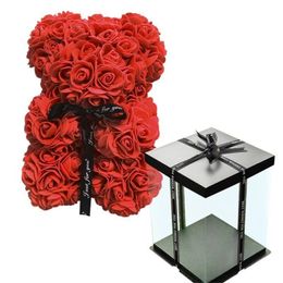 Valentines Romantic Gifts PE Rose Bear Artificial Rose Decorations Cute Cartoon Girlfriend Gift Mothers Day Gift without Box T200903