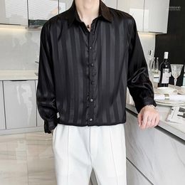 Men's Casual Shirts Korean Style Vertical Striped Design Button Harajuku Long-sleeved Shirt For Men Black White Eldd22