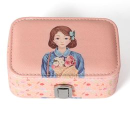 Jewellery Pouches Bags Dark Pink Cute Girl PU Leather With Makeup Mirror Metal Buckle Ring Necklace Storage Box For Birthday Wedding GiftsJewe