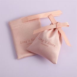 100 Personalised Flannel Jewellery Gift Bags Velvet Pouches Drawstring Packaging Bag for Makeup Wedding Decoration Custom 220608