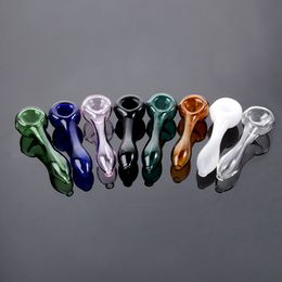 Colourful In Stock 4 Inch Glass Pipes Smoking Straight Pipe Pyrex Oil Burner Pipe Tobacco Handful Spoon Herb Accessories HSP01