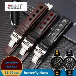 Watchband 20mm Genuine Leather Strap for PRS516 Mens Watches Band with Butterfly Clasp Black Brown Soft Cowhide Belt 220706