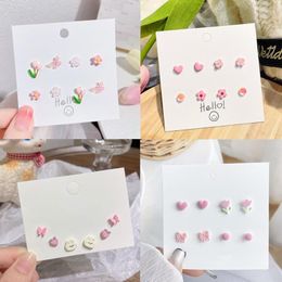 Stud Korea Fashion Pink Tulip Flower Butterfly Small Earrings For Women Cute Peach Heart Cherry Fruit Set JewelryStud Farl22