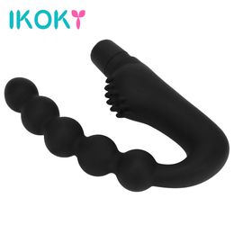 IKOKY Clitoris Stimulator G-spot Anal Bead Silicone sexy Toys for Men Women Vibrator Butt Plug Prostate Massager Erotic
