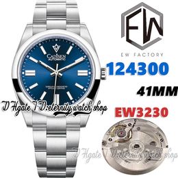EWF V3 ew124300 Cal.3230 EW3230 Automatic Mens Watch 41MM Blue Dial Stick Markers 904L Stainless Steel Bracelet With Same Serial Warranty Card eternity Watches