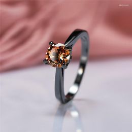 Wedding Rings Cute Female Small Champagne Stone Ring Vintage Black Gold For Women Promise Love Round Engagement RingWedding Edwi22