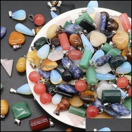 50Pc Natural Crystal Stone Charms Waterdrop Heart Cross Rose Quartz Tigers Eye Opal Pendants Fit Chakras Necklace Jewelry Drop Delivery 2021