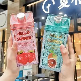 New Fashion Square Double-layer Straw Cold Drink Water Bottles Creative Milk Box Summer Student Drinking Cup Outdoor Ice Cups Fast Delivery!!!