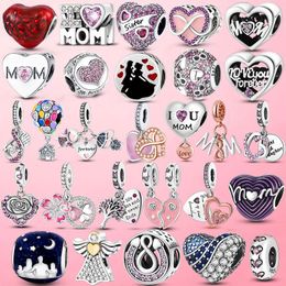 925 Silver Fit Pandora Charm 925 Bracelet Love Mum Heart to Heart Dangle charms set Pendant DIY Fine Beads Jewellery