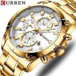 Gold Watches Mens Luxury Top Brand CURREN Quartz Wristwatch Fashion Sport and Causal Business Watch Male Clock Reloj Hombres 220530