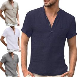 Men's Polos Summer Men's T-shirt Solid Colour Stand Collar Men Shirt Quick Drying Buttons V Neck Short Sleeve Casual Pullover TopMen's Me