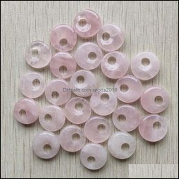 Arts And Crafts Arts Gifts Home Garden Natural Rose Quartz Stone Charms Pink Gogo Donut Pendant Beads 18Mm For Jewelry Mak Dhwx0