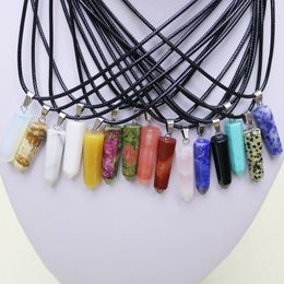 Natural Stone Hexagonal Bullet Quartz Charms Pendant Necklace Pink Reiki Chakra Crystal Agates For Jewellery Making