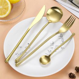 Flatware Sets Terprun Dinnerwarer Knives Forks Spoons Titanium Stainless Steel Plating Western Style Matte Gold 2022 CutleryFlatware