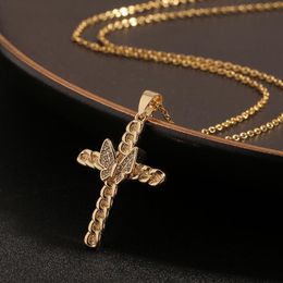 Pendant Necklaces European And American Jewelry Butterfly Design Cross Retro Personality Religious Necklace Party Women's GiftPendant