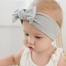 New Knitted Bow Headband Newborn Cute Bunny Bowknot Headwrap Elastic Hairband Solid Color Baby Girl Knit Bandeau Bebe Headwear