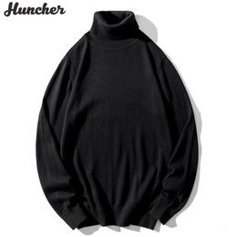 Huncher Mens Turtleneck Sweater Men Winter Fleece Korean Fashion Knitted Jumper Undefined Pullover Black Sweaters For Men 201126
