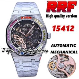 2022 RRF yc15412 Automatic Mechanical Mens Watch zx15468 Rainbow T Diamonds Bezel Skeleton Black Dial Double Balance Frost Gold Craft Bracelet eternity Watches
