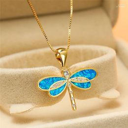 Pendant Necklaces Luxury Female White Opal Necklace Charm Crystal Animal Chain For Women Cute Gold Dragonfly Wedding Elle22