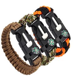 5 in 1 Outdoor Survival Bracelet Men Women Braided Paracord Multi-function Camping Rescue Emergency Rope Bangles Compass Whistle Knife