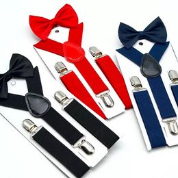 34 Color Kids Marceaders Bow  Tie Stet Boys Girls Fors Fraces مرنة Y-suspenders مع حزام أزياء ربطة عنق أو أطفال أطفال من قبل DHL C0428