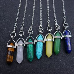 Natural Stone charms Pendulum for Dowsing Divination Hexagonal Prism Quartz Bullet Pendulum Energy Healing Crystal Reiki Chakra Pendulo
