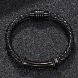 High Fashion Black Braided Leather Men Bracelet Stainless Steel Magnetic Clasp Bangle Male Jewelry Punk Christmas Gift1 Inte22