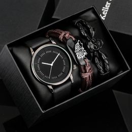 Wristwatches Minimalist Men Leather Quartz Wrist Watch Fashion Casual Skull Bracelet Set Gift For Boyfriend Relogio Masculino