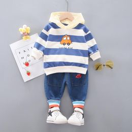 Clothing Sets Spring Casual 0-4 Year Old Children's Suit Boy Baby Cartoon Car Stripes Hoodie And Trousers 2-pieces SetsClothing