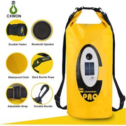 Waterproof Dry Bag Backpack with Bluetooth Speaker Solar Storage Emergency Light 20L for Kayaking Rafting Boating Camping