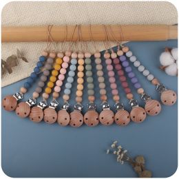 teething chews UK - Beech Wooden Silicone Bead Pacifier Holders Newborn Pacifier Chains Clips Baby Teething Soother kids Chew Toys 389 H1