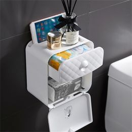 Paper Towel Dispenser Wall Mounted No-drilling Paper Holder Bathroom Toilet Tissue Holder Home Paper Extraction Dispenser T200425