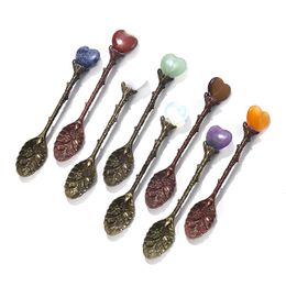 Fashion Natural Crystal Spoon Love Heart Shaped Gemstone Household Coffee Scoop Long Handle Mixing Spoon 11CM