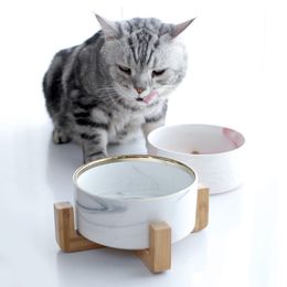 Ceramic Pet Solid Wooden Frame Drink Water Basin Dog Ragdoll Food Bowl Cat Supplies Y200917