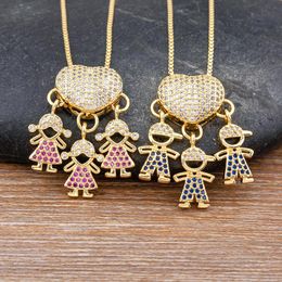 Pendant Necklaces Trend Fashion Family Girls Boys Inlaid Crystal Zircon Charm Heart Shape Gold Necklace Exquisite Jewellery Personaliz GiftPen