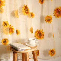 Curtain & Drapes Sunflower Pattern Tulle Home Decor Voile Kitchen Balcony Room Floral Window Blind Screening CurtainCurtain