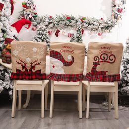 -Cubierta de silla Decoración navideña Bordado de lino Cubierta de alce con Festival Back Festival Decoración del hogar Comen Backrest Navidadchair