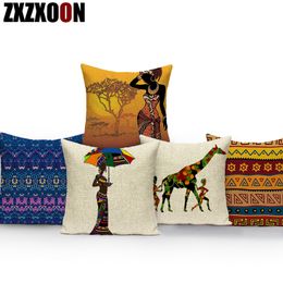 Pillow Case Decorative Throw Pillows Case African Style Polyester Cushion Cover Black Women Girls Lifestyle Pattern Pillowcase 220714