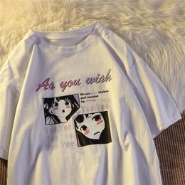 summer Japanese cartoon girl print short-sleeved T-shirt women Harajuku style trend casual T-shirt couple loose T-shirt 220801