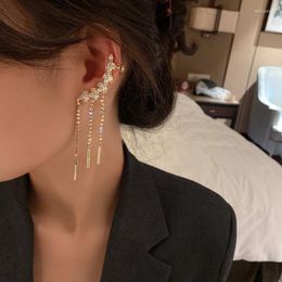 Dangle & Chandelier Luxury Crystal Leaf Rhinestone Tassel Earrings For Women Exquisite Ear Cuff Clip Drop Korean Design JewelryDangle Mill22