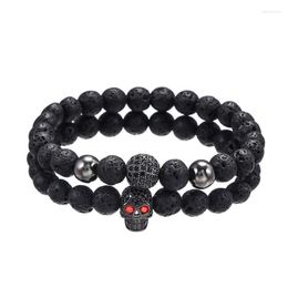 8Mm Black Lava Stone Bead Bracelet Set Skull Man Female Jewellery Pulsera Hombre Armband Accessory Biliklik Link Chain